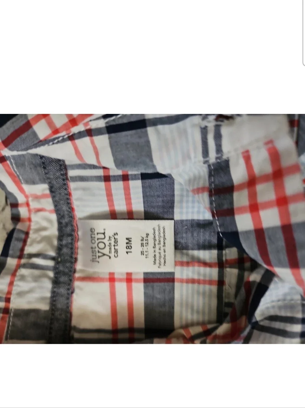 Just One You By Carter's Boys Size 18M Plaid Shirt